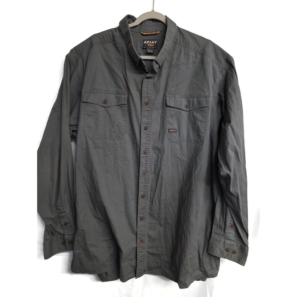Ariat Rebar Mens 3XL Tall Grey Ripstop Long Sleeve Work Shirt 10027830